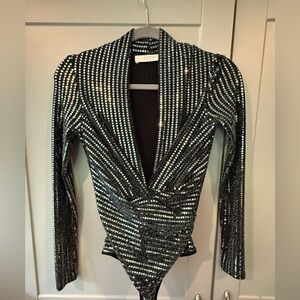 Astr Black and Silver Sequin bodysuit